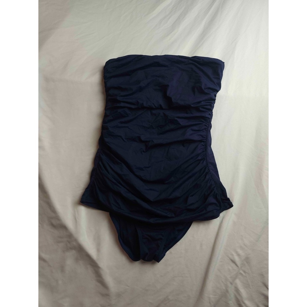 Ivanka Trump One Piece Swimsuit Womens Size 10 Navy Blue Ruched‎ Strapless Beach